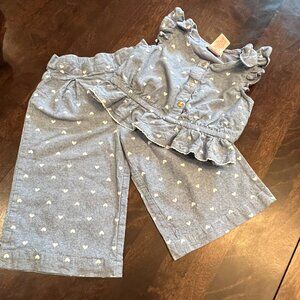 RACHEL ZOE KIDS 2 Piece Tank Top and Wide Leg Pants Size 4T Blue w Hearts